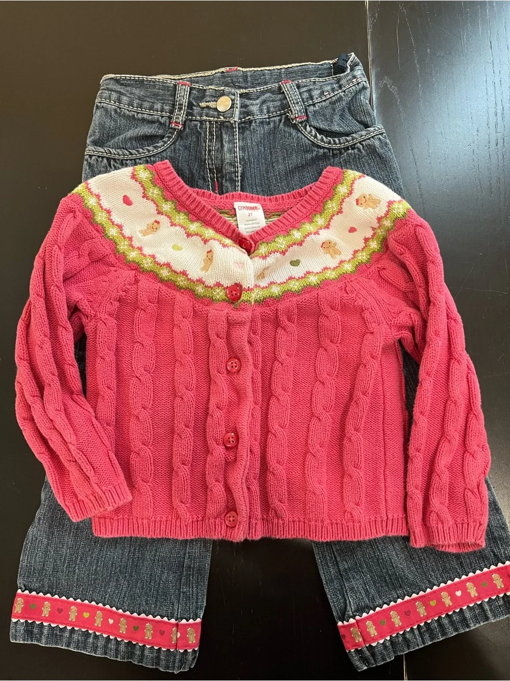 Vintage Gymboree toddler girls gingerbread cardigan with original pants set.